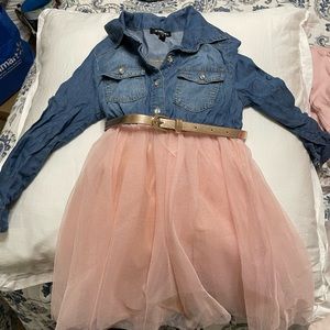 Denim and tulle belted dress, size 4 (girls)